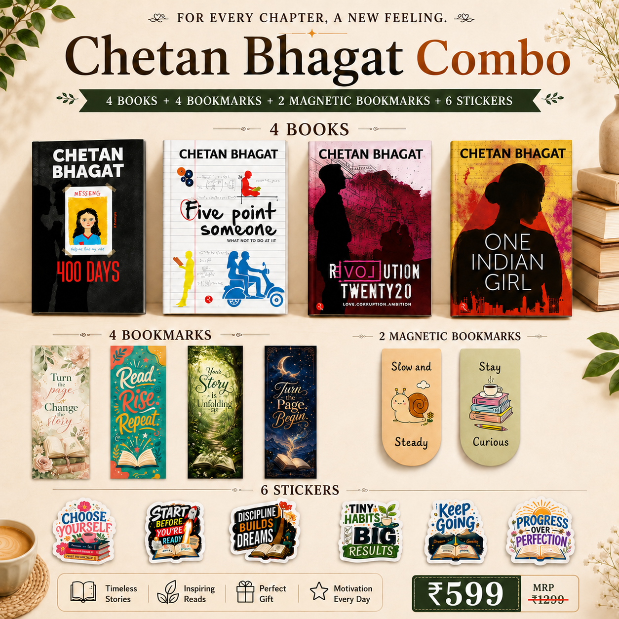 Chetan Bhagat’s Young India Storybox – 4 Novels + 12 Reading Goodies | 16-Piece Combo