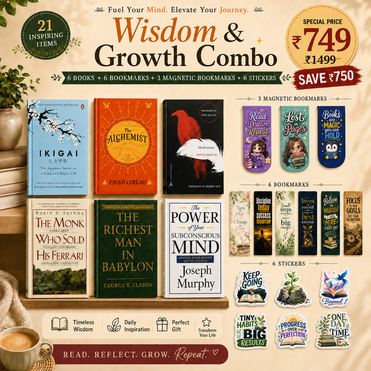 The Inner Compass Transformation Box – 6 Life-Changing Books + 15 Reading Goodies | 21-Piece Combo