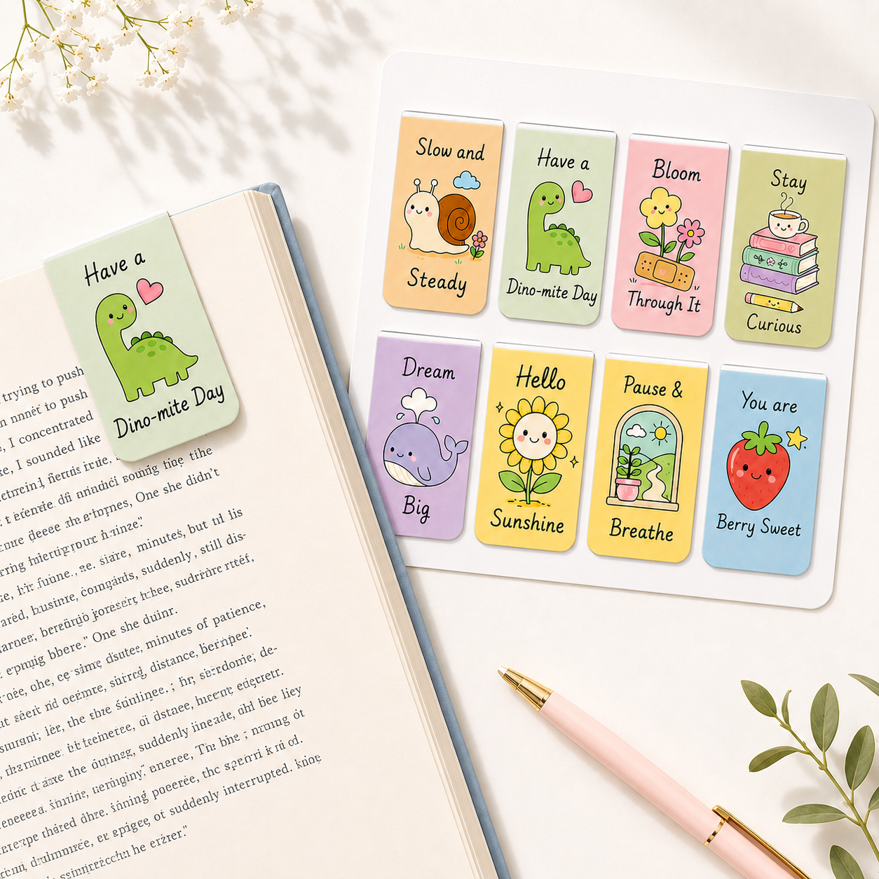 Cute Motivational Magnetic Bookmarks Set of 8 – Pastel Kawaii Bookmarks for Book Lovers - Image 2