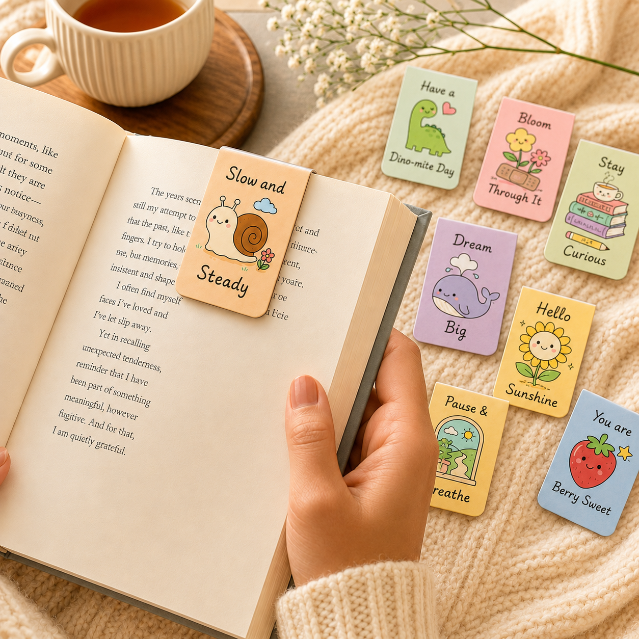 Cute Motivational Magnetic Bookmarks Set of 8 – Pastel Kawaii Bookmarks for Book Lovers - Image 3